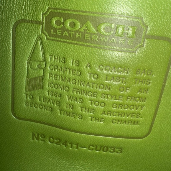 Coach - 1964 Re-Edition Fringe Bag - NWT Lime Green with Crossbody & Top Strap - Picture 6 of 13